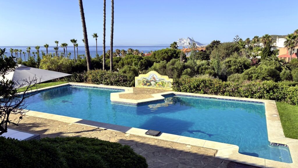 Private pool at Bluehorizon Alcaidesa with a view towards Gibraltar